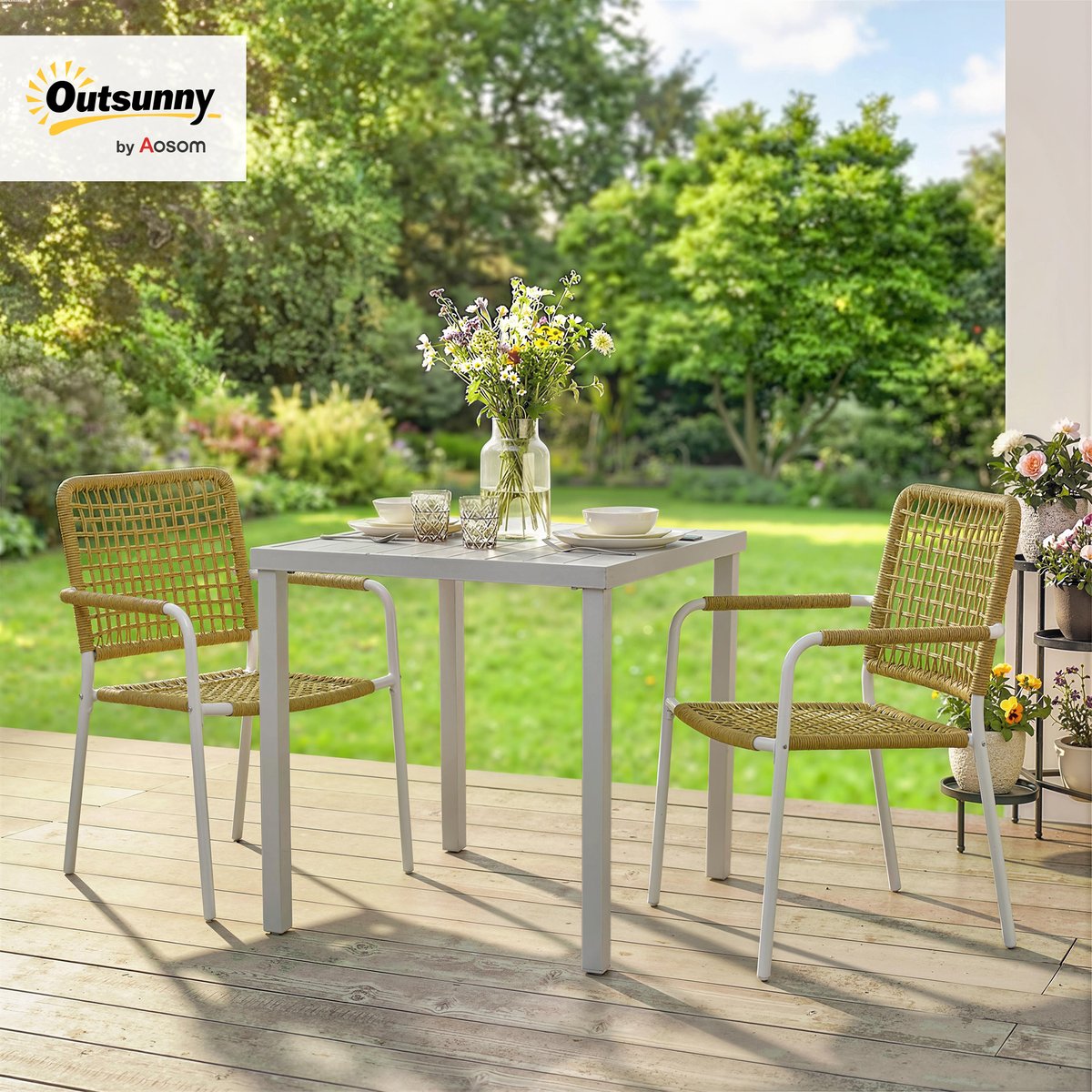 Chaise de jardin Métal Jaune jaune, crème, OUTSUNNY