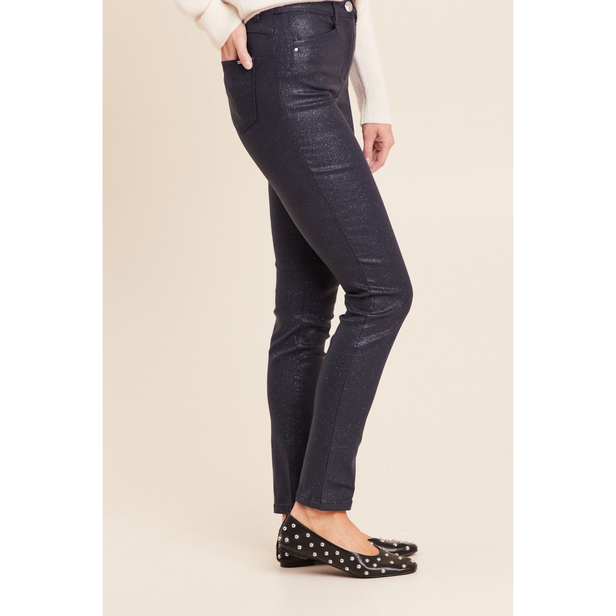 Pantalon irisé en similicuir bleu foncé, BREAL