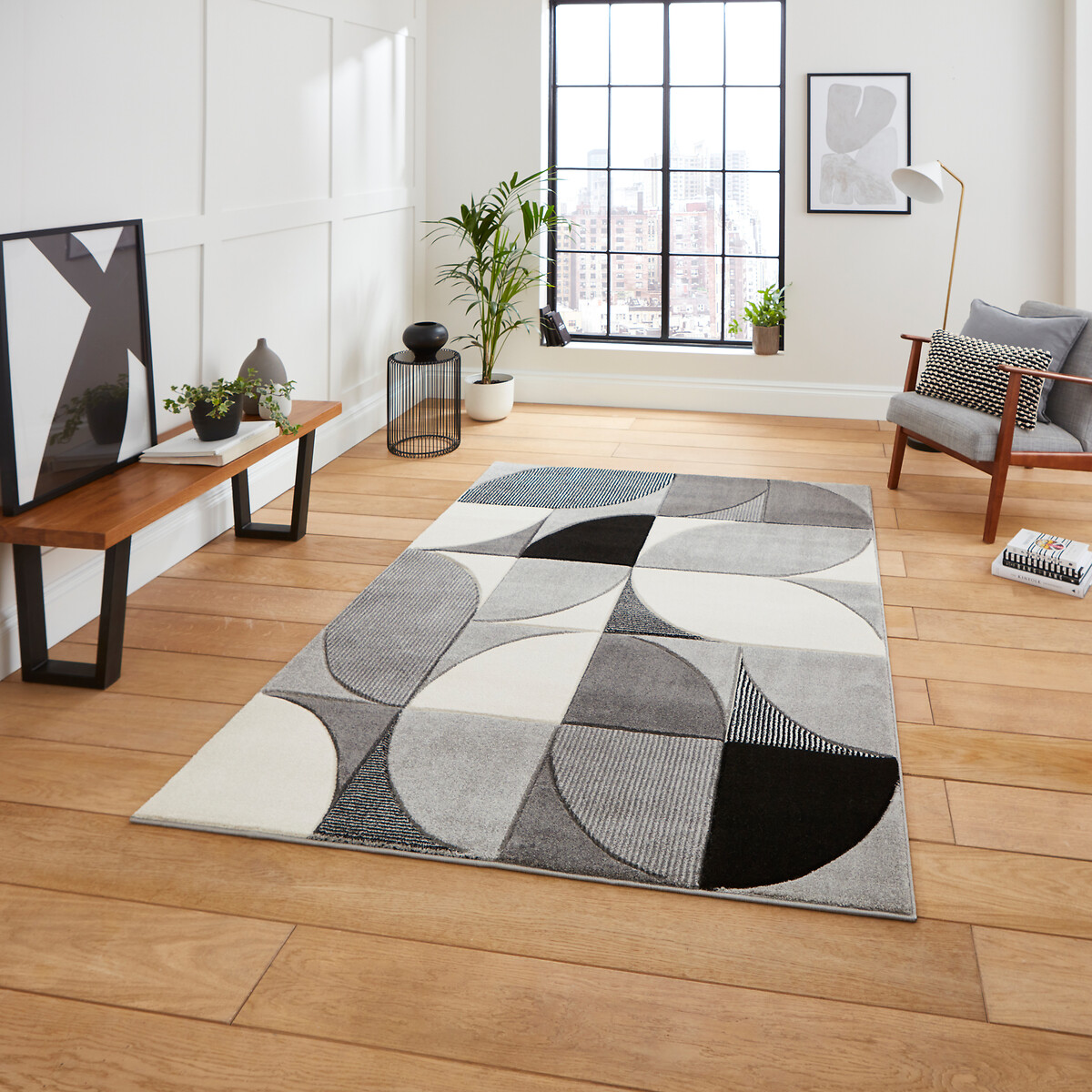 Hand Carved Abstract Shapes Rug grey/brown, SO'HOME