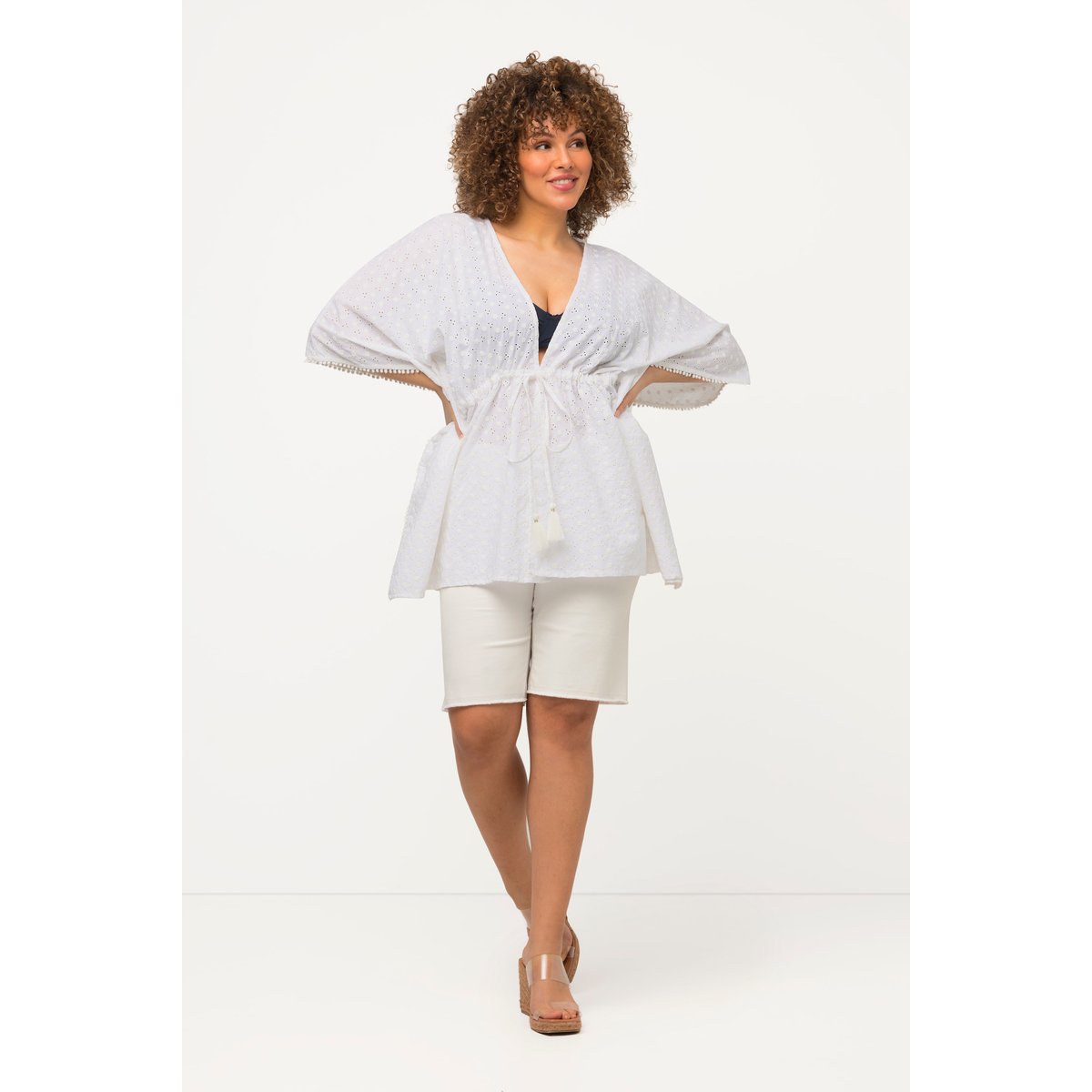 Blouse style kimono oversized à manches 3/4. blanc neige, ULLA POPKEN