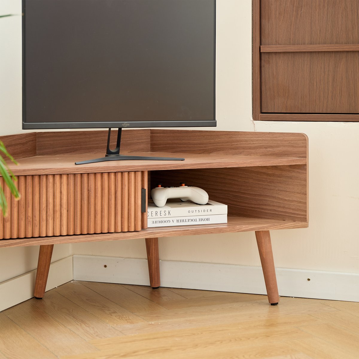 Meuble TV d'angle 2 portes, bois, TORUN marron foncé, NORDLYS