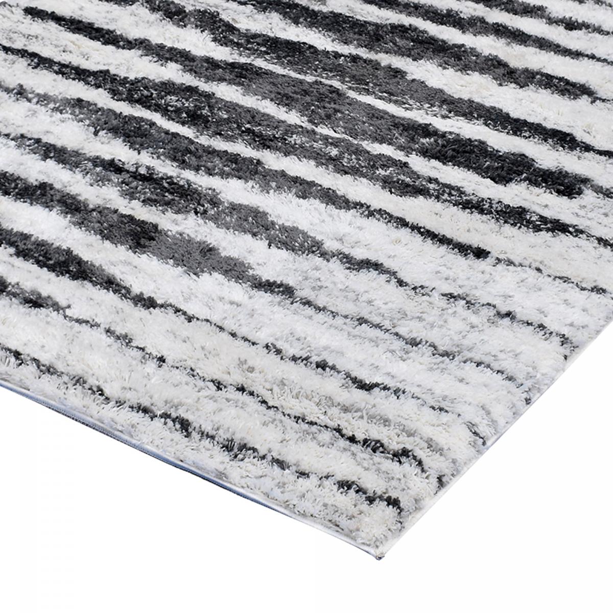 Tapis longs poils shaggy tissé motif berbère LYN4 DOUX 5 crème, gris foncé, UN AMOUR DE TAPIS