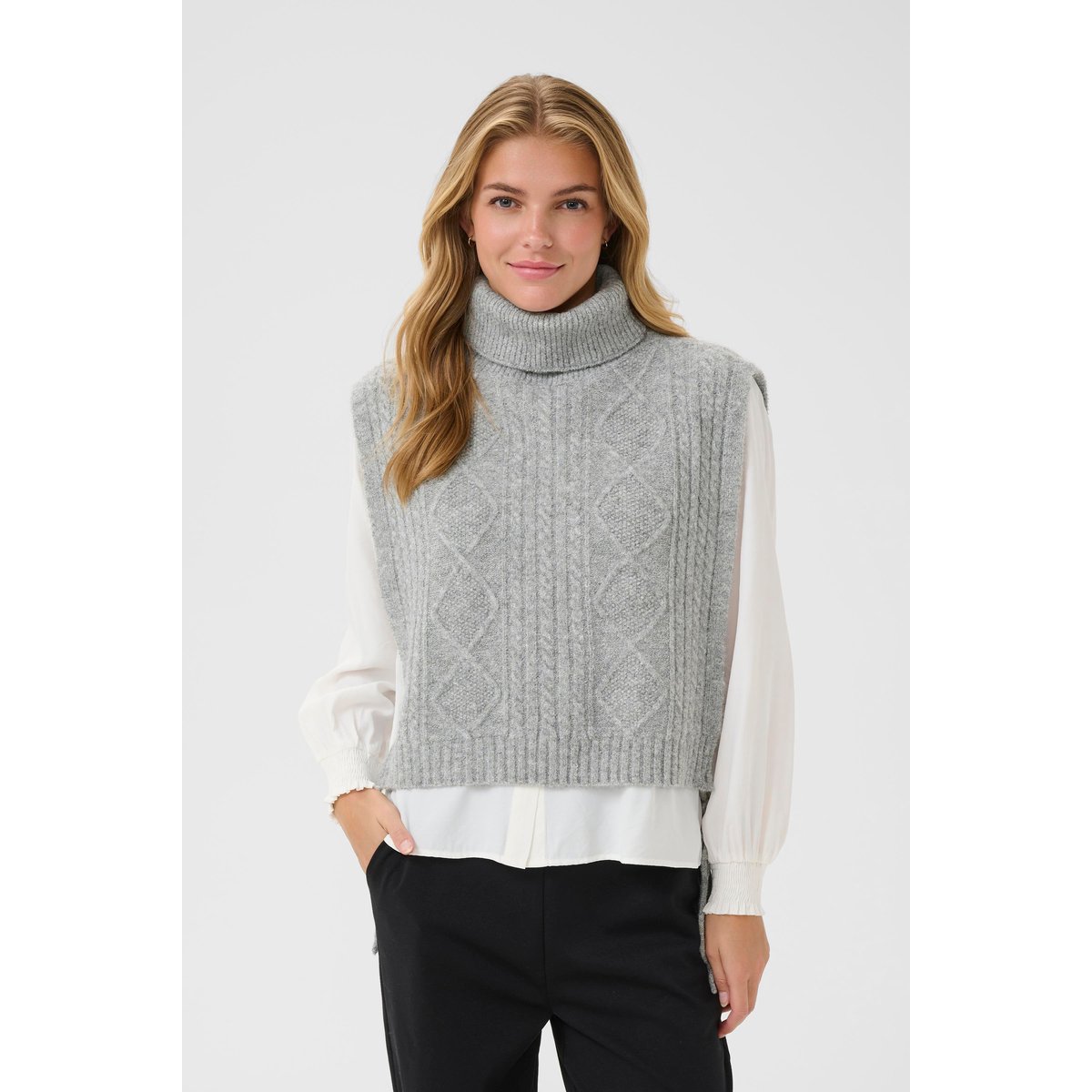 Manteau tricoté gris grey melange, CREAM