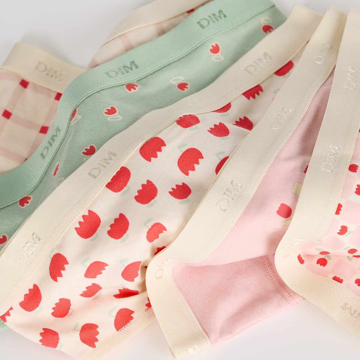Set van 5 slips met etui, POCKET groen + roze + bedrukt, DIM