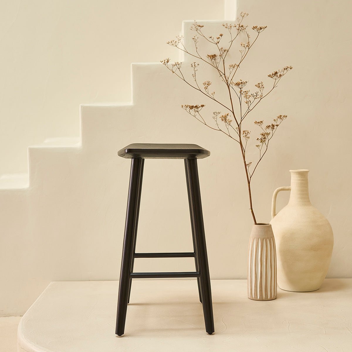 Tabouret de bar en teck massif  AMBRE noir, BERAH GETAH