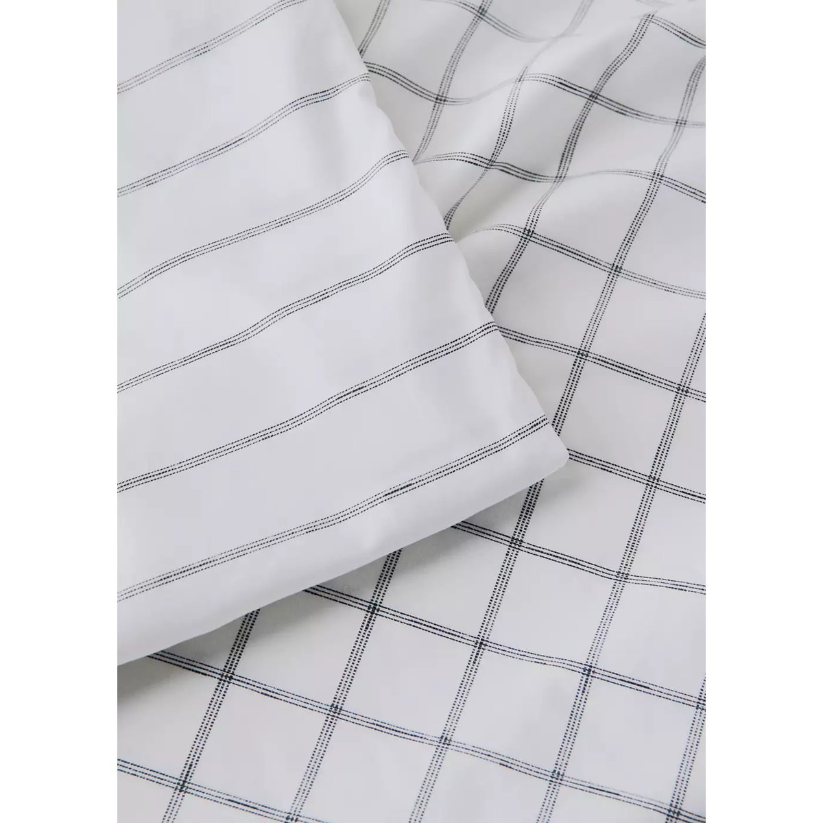 Housse de couette réversible carreaux et rayures Lit 90 cm gris, MANGO HOME