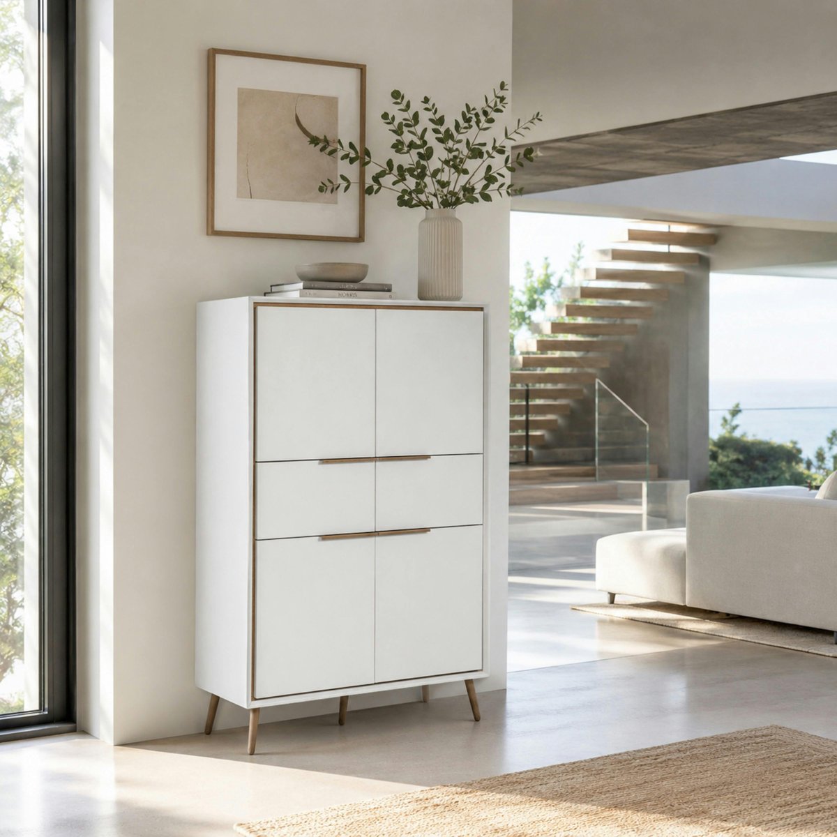 Buffet haut blanc 4 portes 2 tiroirs AVIO blanc, PIER IMPORT