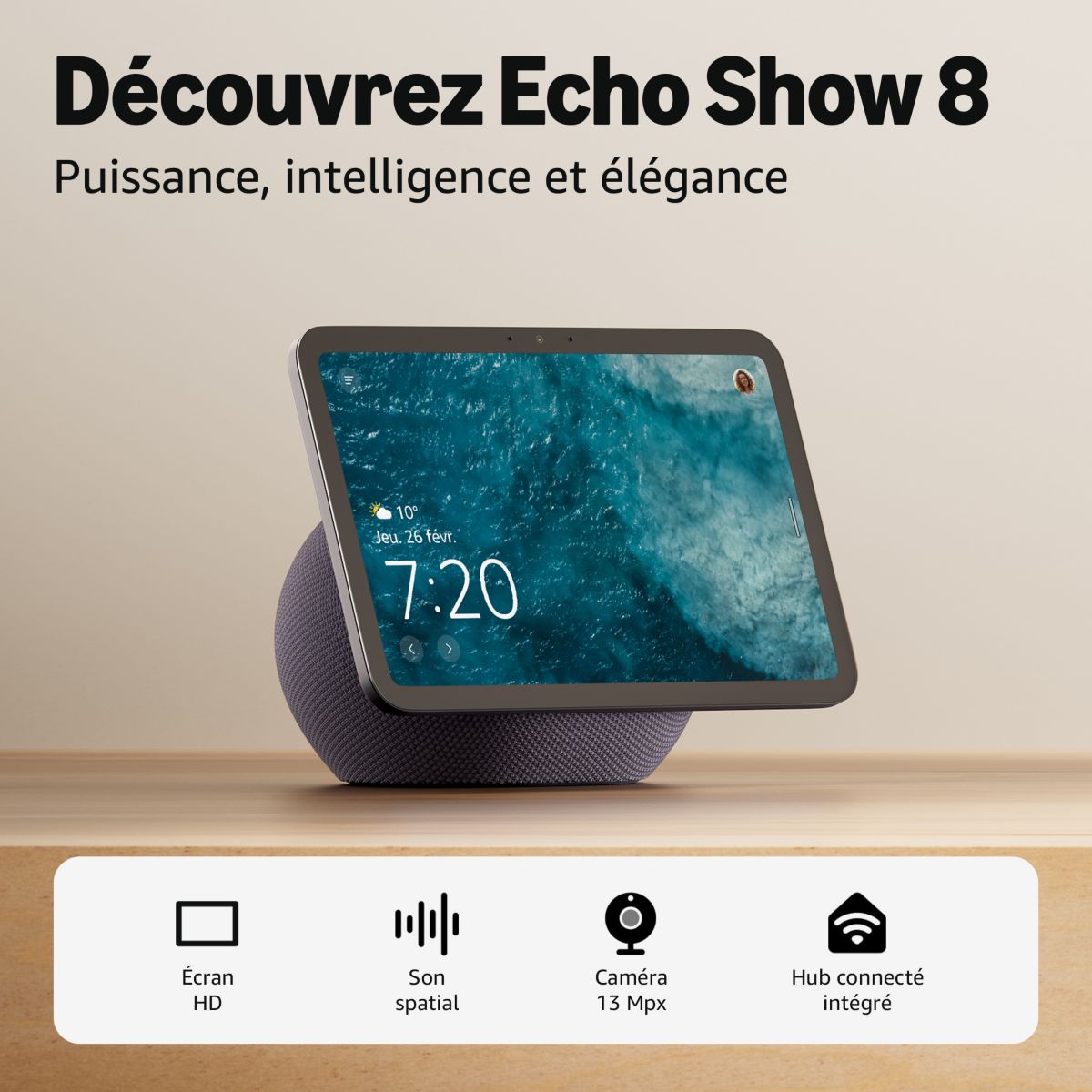 Assistant vocal Echo Show 8 - Graphite (4e gen) noir, AMAZON