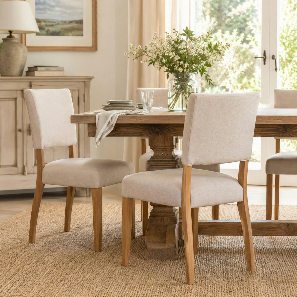 Chaise de salle à manger tissu écru et bois (x2) VELIA blanc, PIER IMPORT