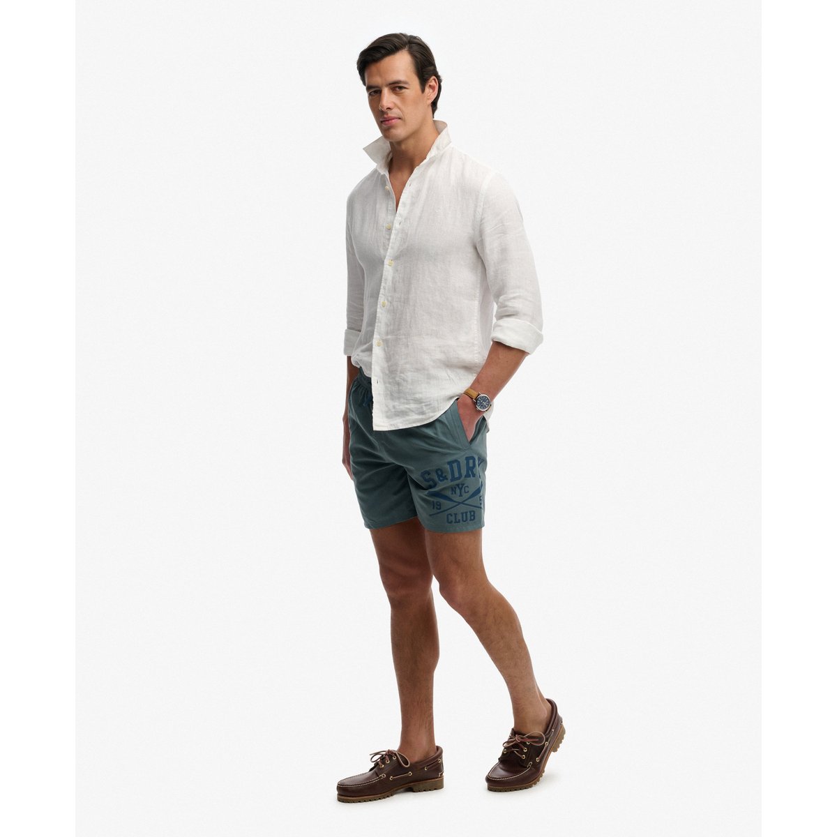 Short de bain 16 pouces Logo Imprimé bleu temps orageux, SUPERDRY