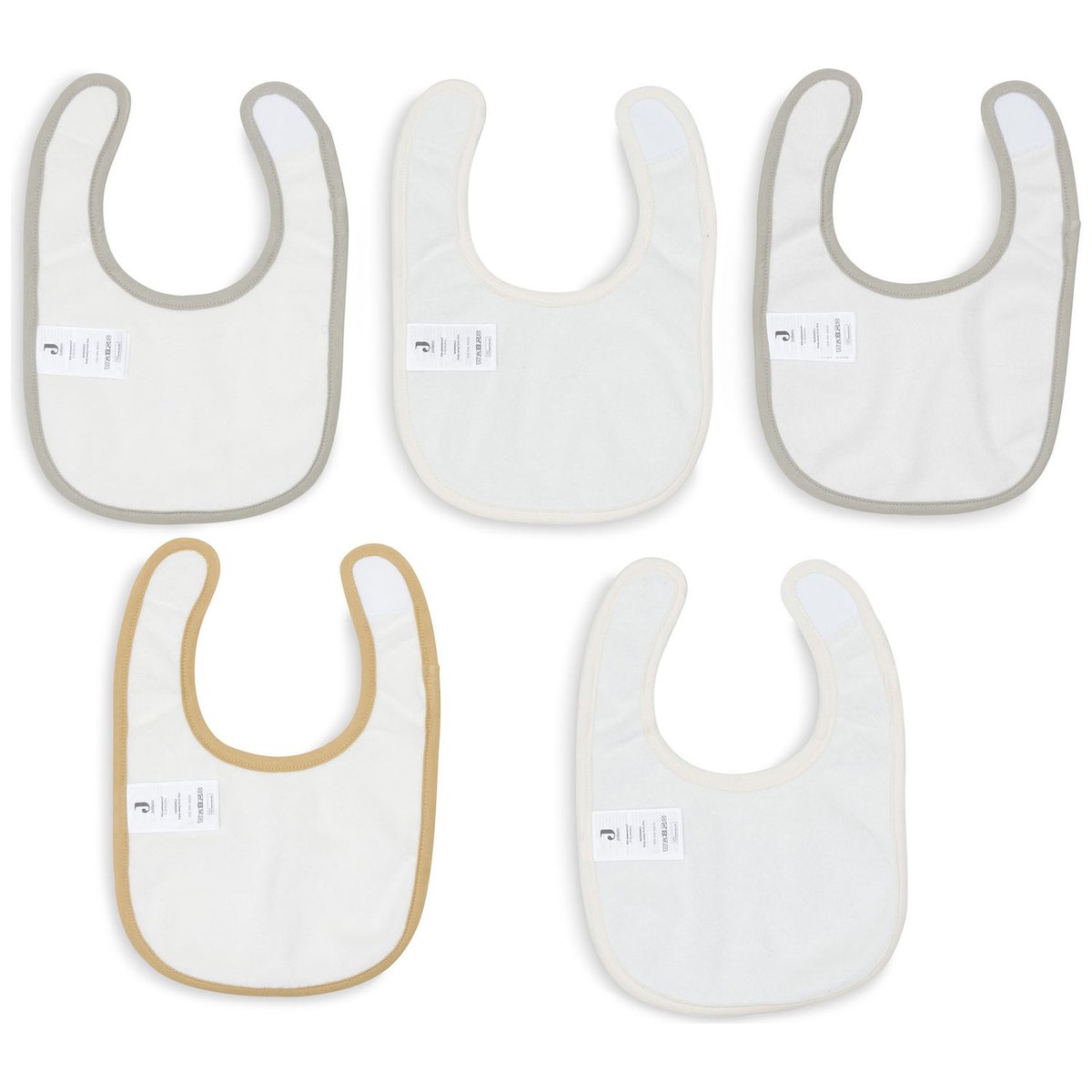Lot de 5 bavoirs imperméables gris, jaune, écru, JOLLEIN