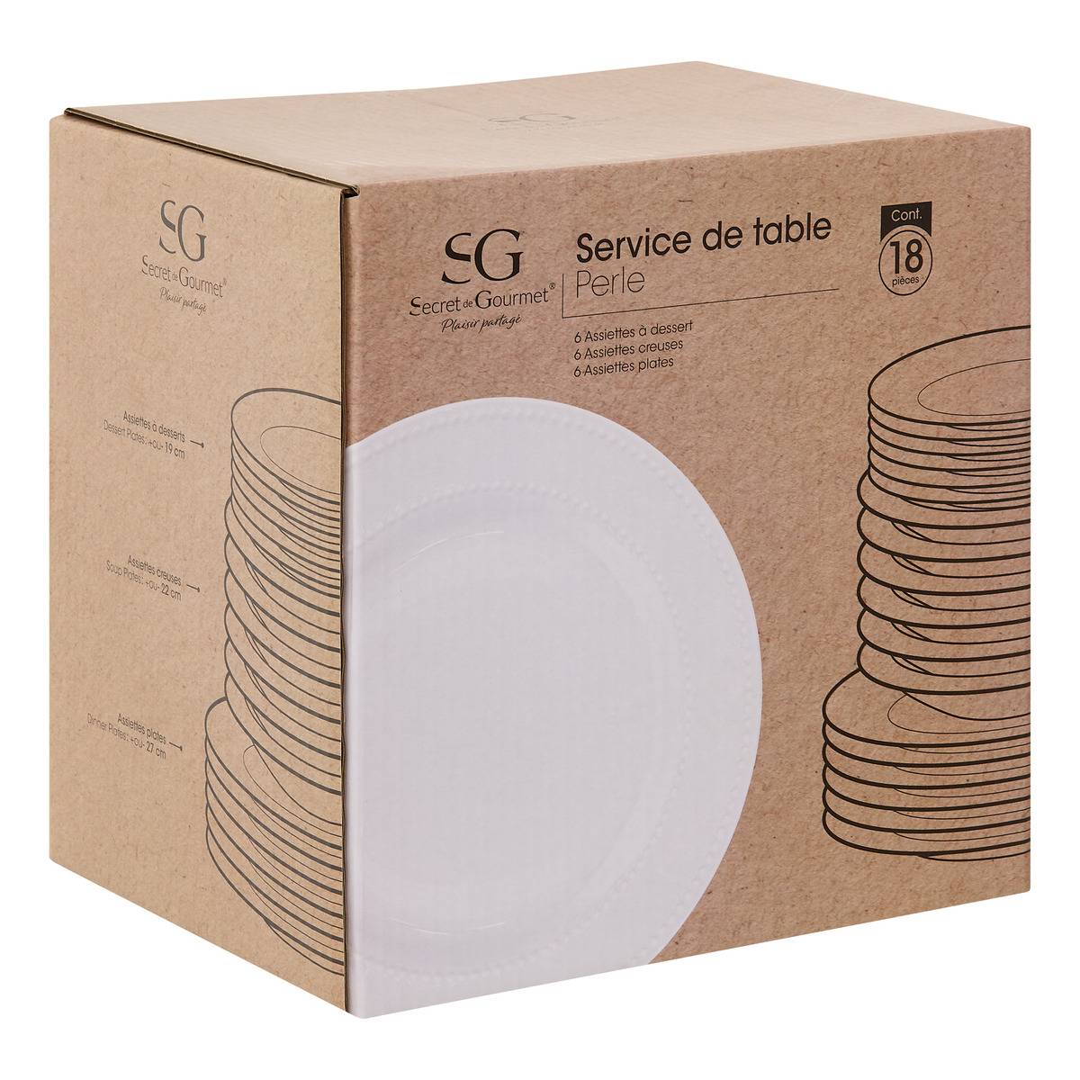Service de table 18 pièces en porcelaine PERLE blanc, SECRET DE GOURMET