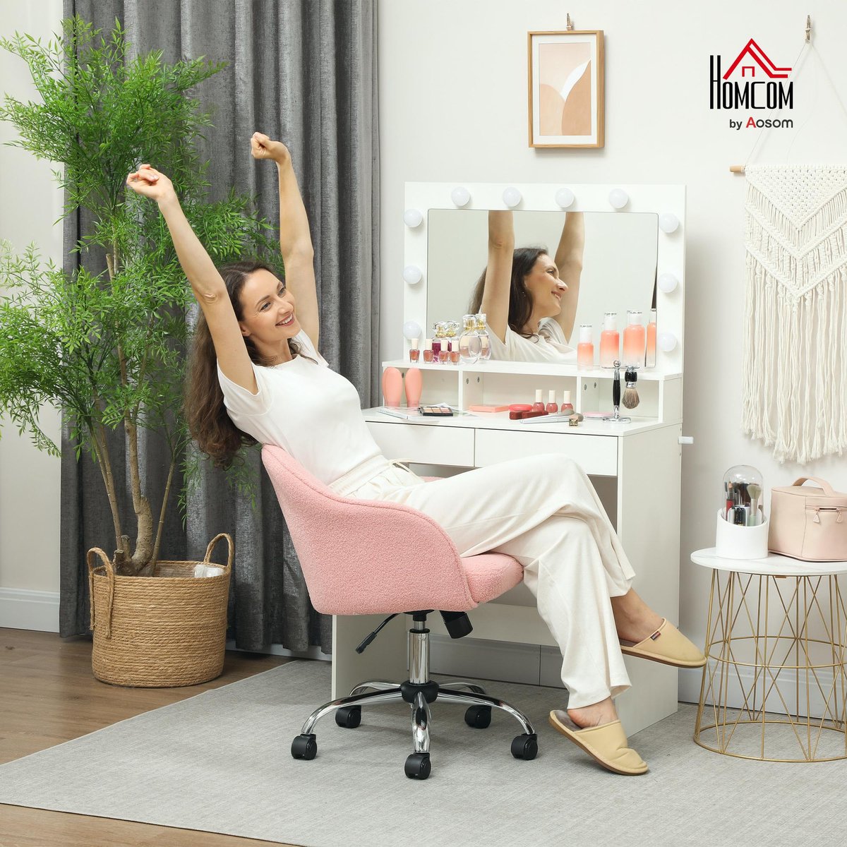 Chaise de bureau Polyester Rose rose, HOMCOM