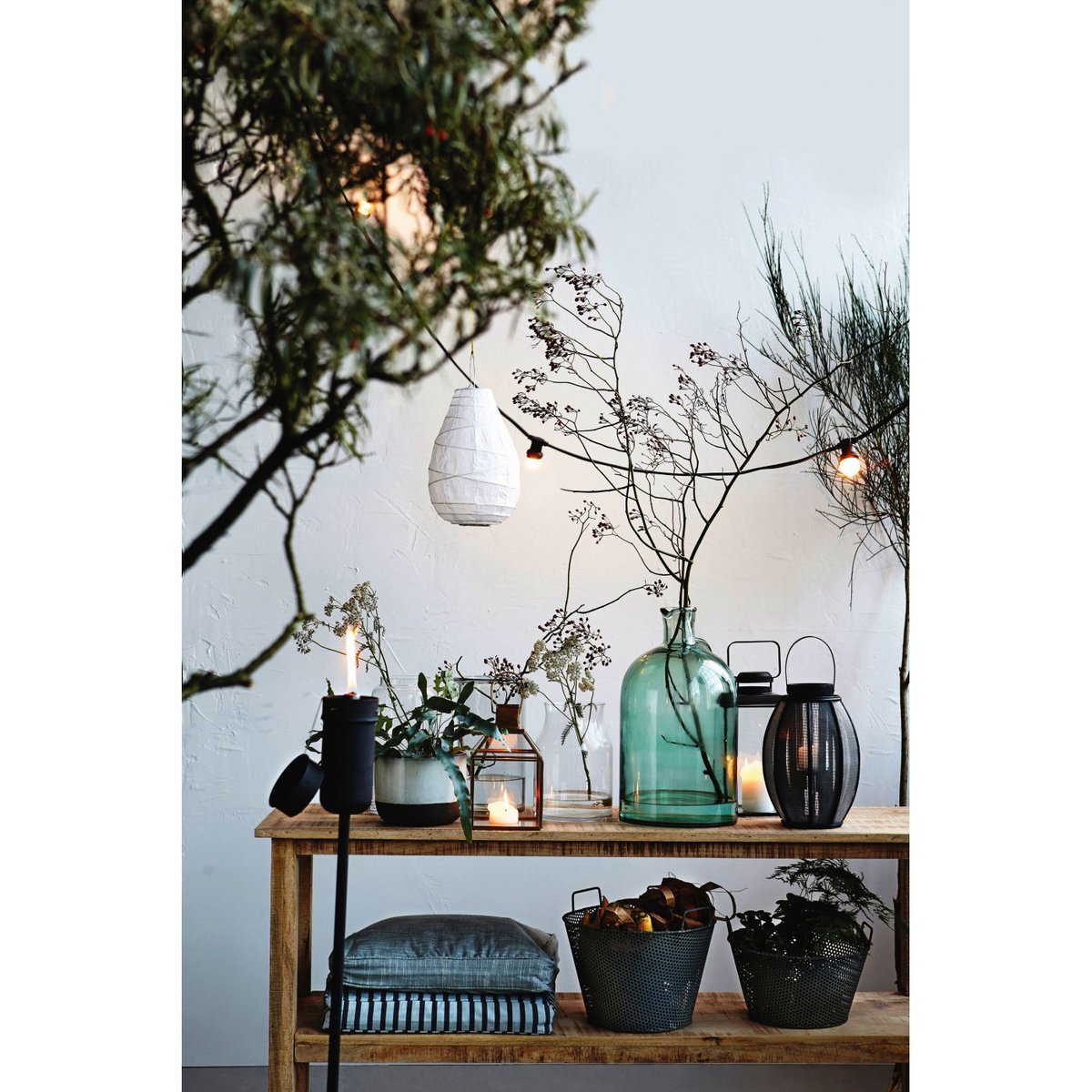 Petit Lampion Drop en Papier Blanc et Bambou blanc, HOUSE DOCTOR