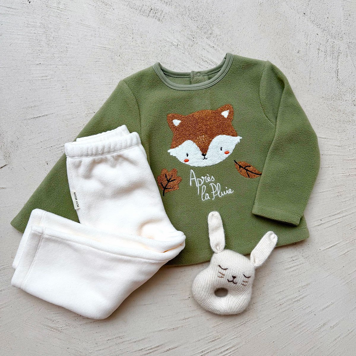 Pyjama enfant 2 pièces en polaire Ginkgo vert, PETIT BEGUIN