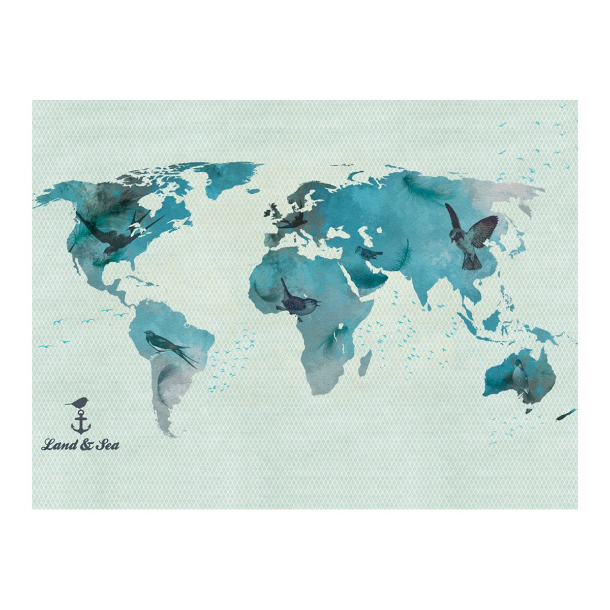 Papier peint intissé panoramique Carte du monde A Bird's World gris / argent, EDEN