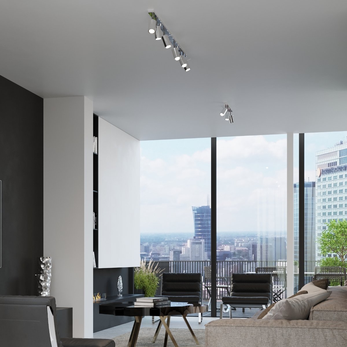 Plafonnier Acier Chrome GU10 4 Ring gris, EDEN