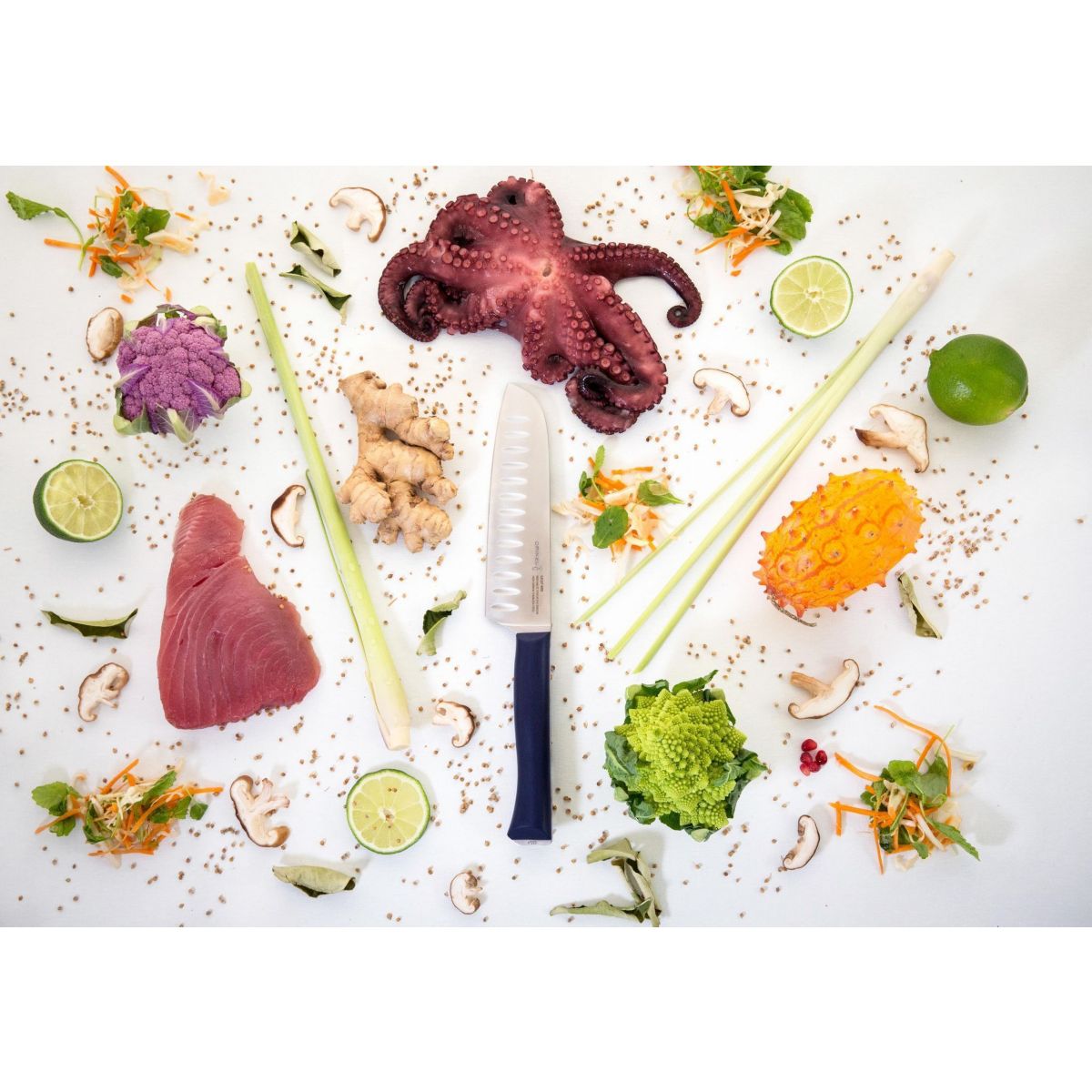 Couteau japonais Santoku Intempora No219 bleu marine, OPINEL