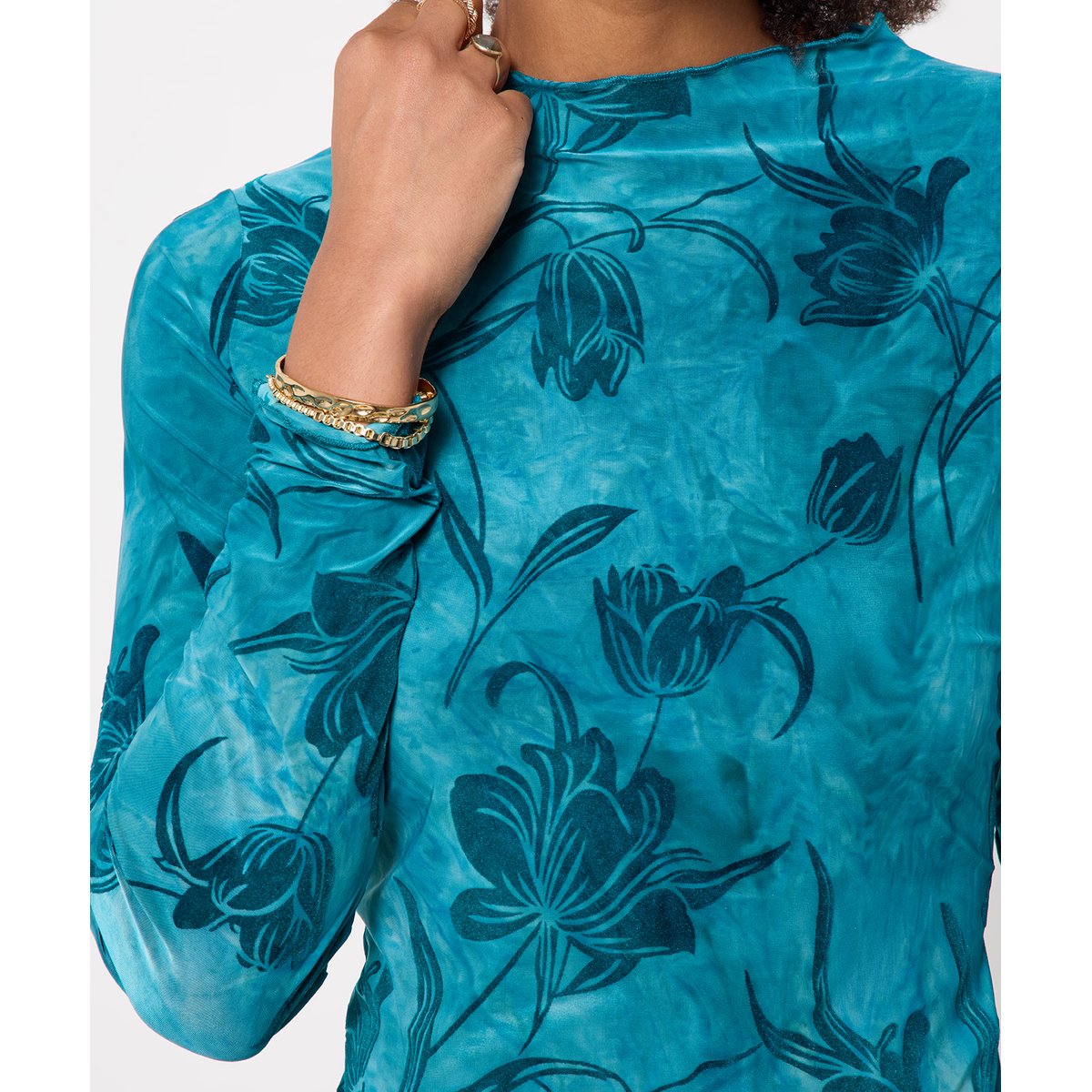 Henley en Jersey à Col Montant et Motif Floral Floqué bleu, JOE BROWNS