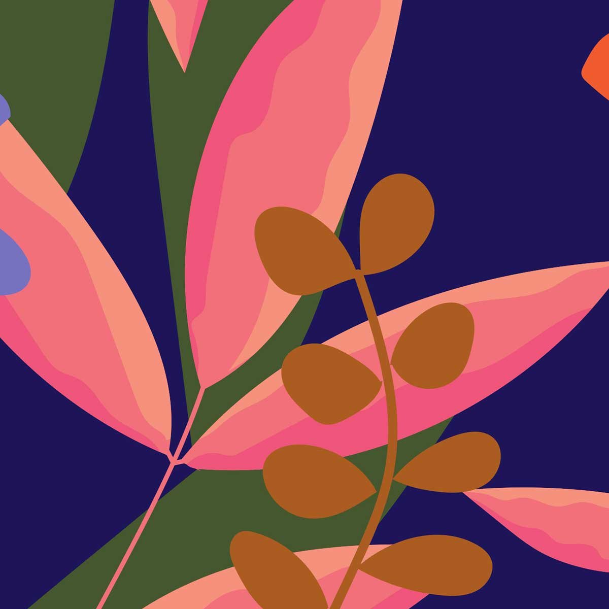 Tableau floral moderne fond bleu nuit toile imprimée, HEXOA