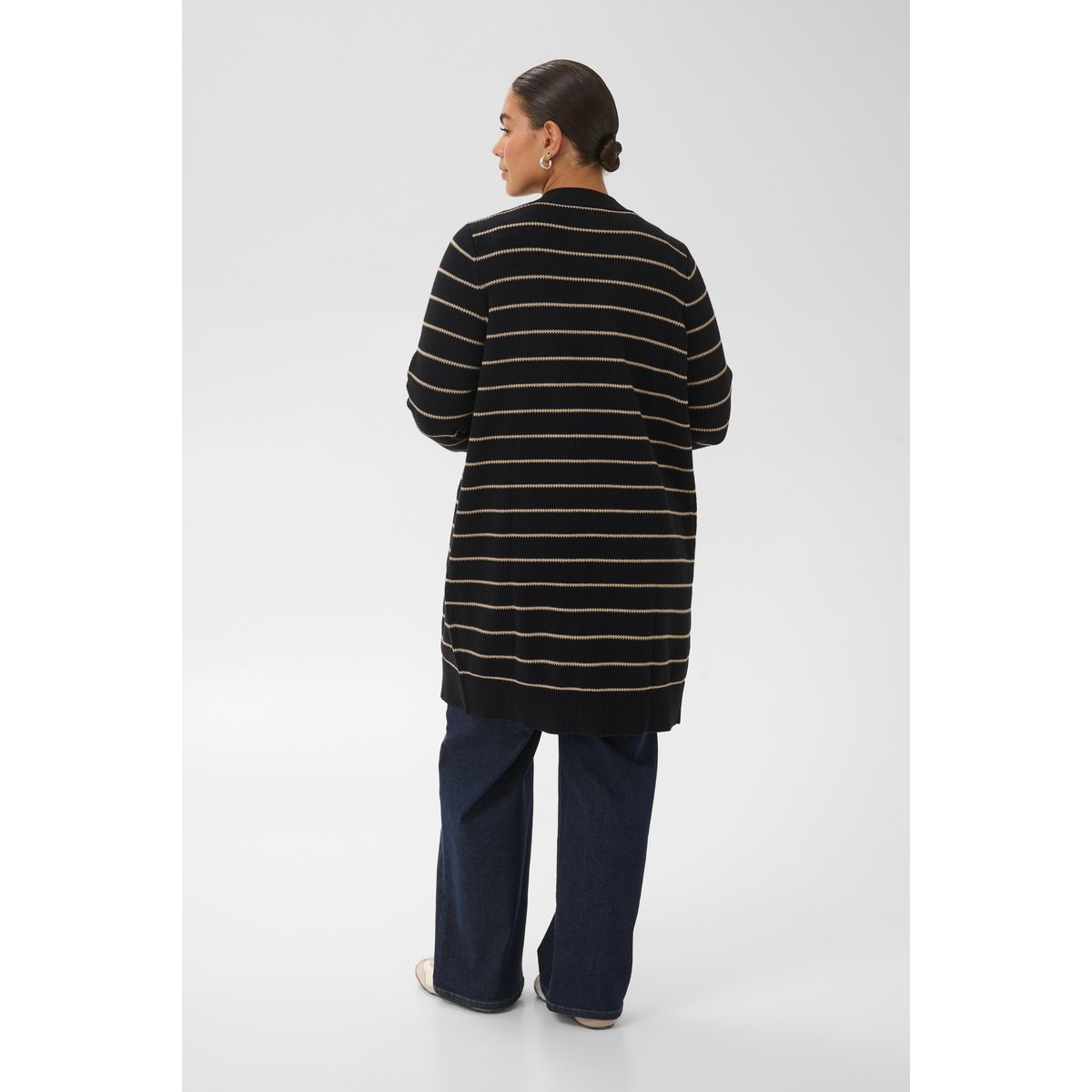 Cardigan à tricot noir beige black/desert taupe m. stripe, KAFFE CURVE