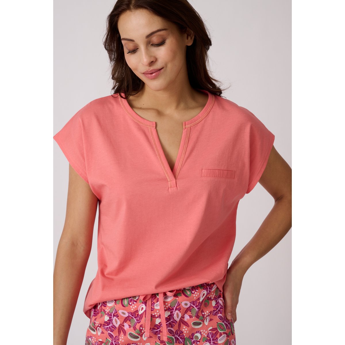 T-shirt de pyjama pur coton rose pêche, DAMART