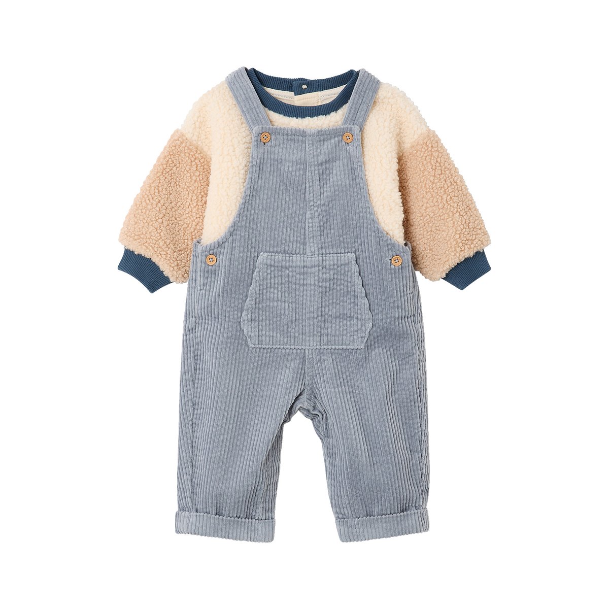 Ensemble salopette et sweat bleu grisé, VERTBAUDET