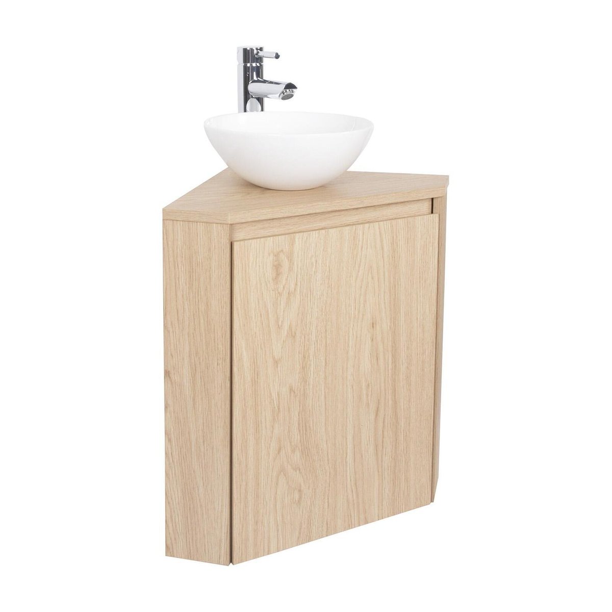 Ensemble lave-mains d'angle avec vasque et robinet SORRENTO décor chêne, MOB IN