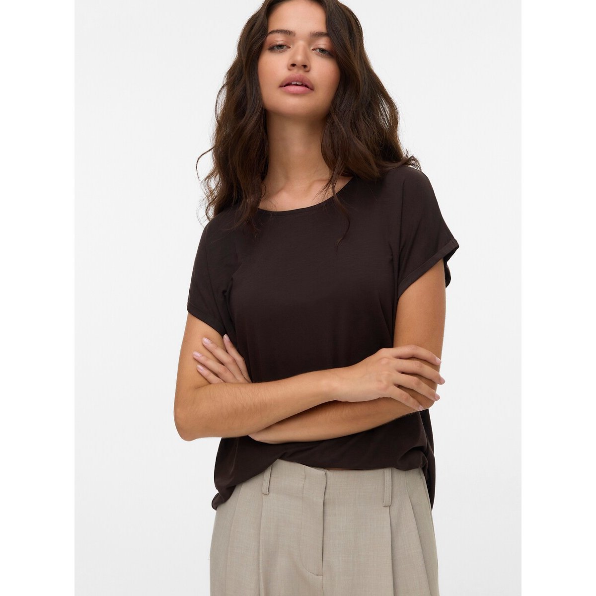 T-Shirt mit kurzen Ärmeln schokolade, VERO MODA