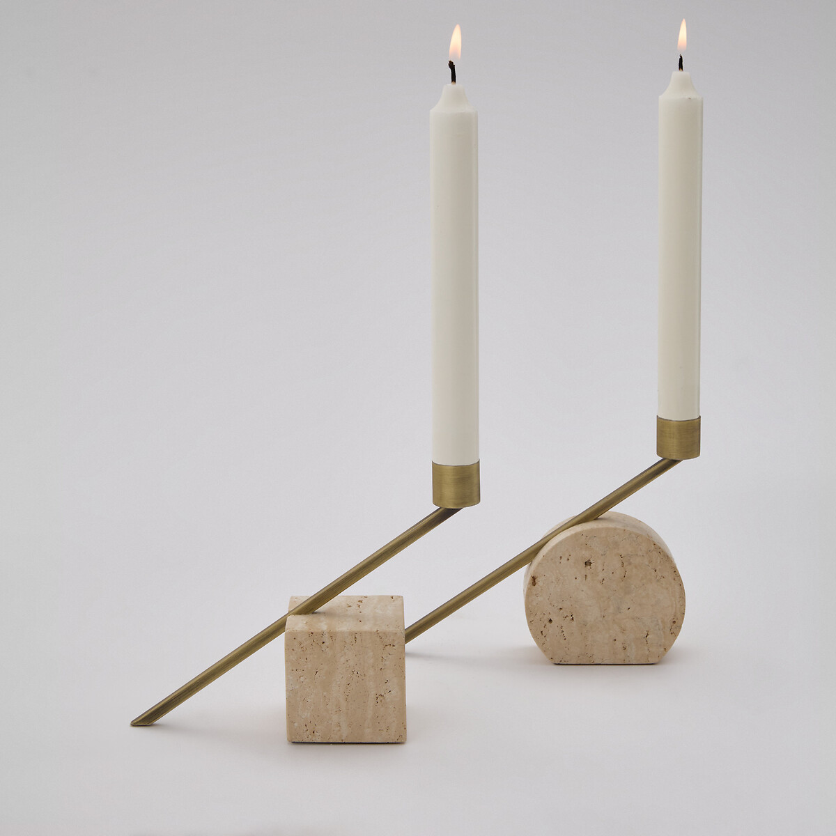 Lot de 2 bougeoirs en travertin, hauteur 12,6 cm, SEBASTIANO travertin, AM.PM