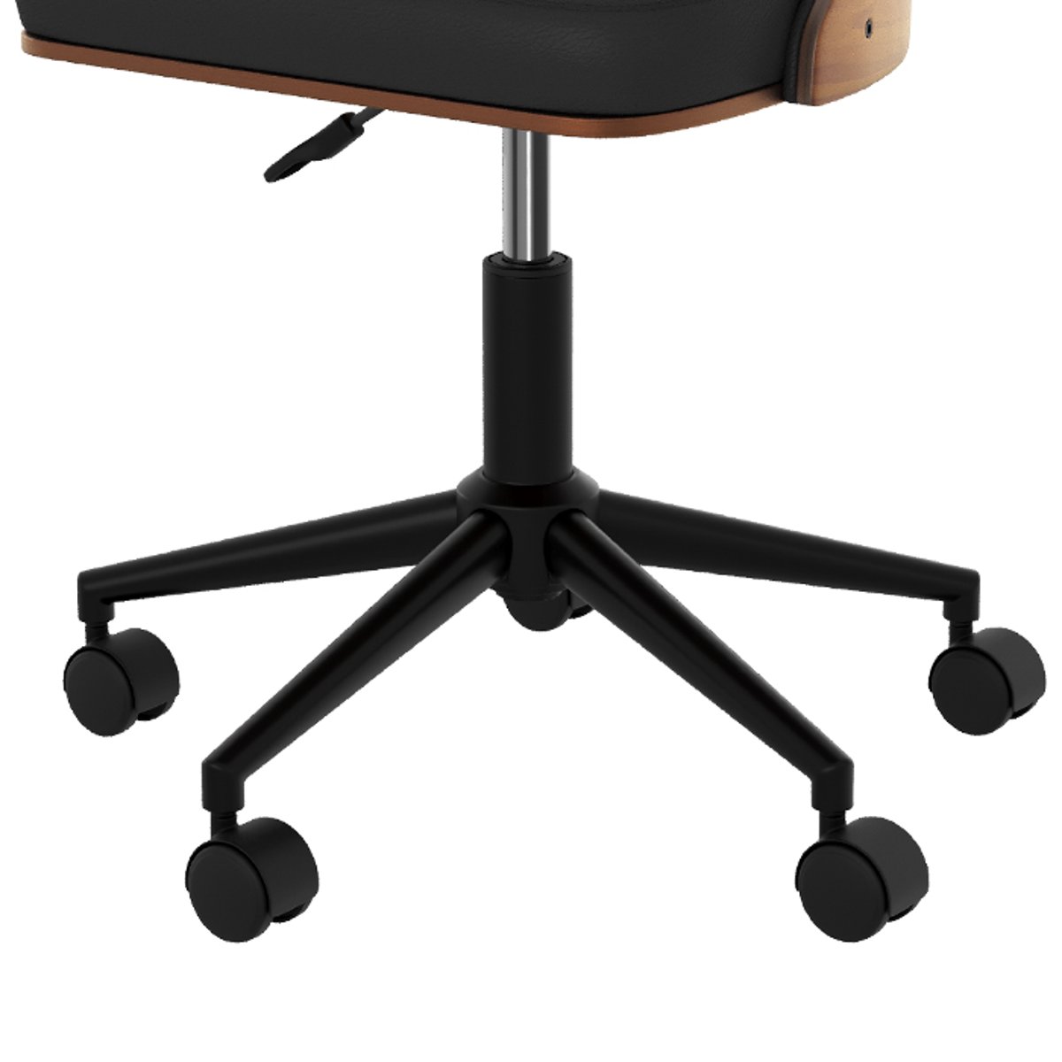 Chaise de bureau pivotante sur roulettes en bois et PU - GEORGES noir et bois foncé, MAISON PAVANE