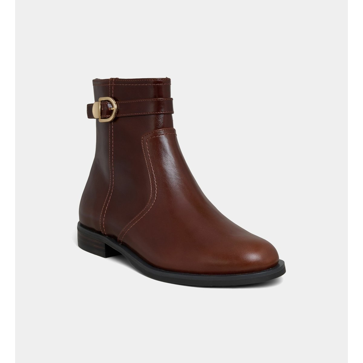 Bottines plates armelle en cuir marron foncé, GALERIES LAFAYETTE
