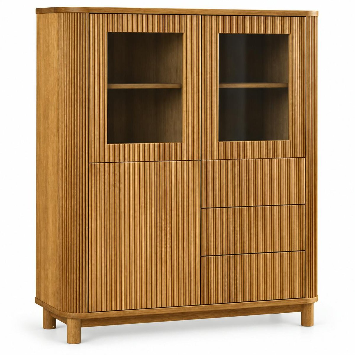 Buffet haut chêne rainuré 2 portes vitrées IENA bois naturel, PIER IMPORT