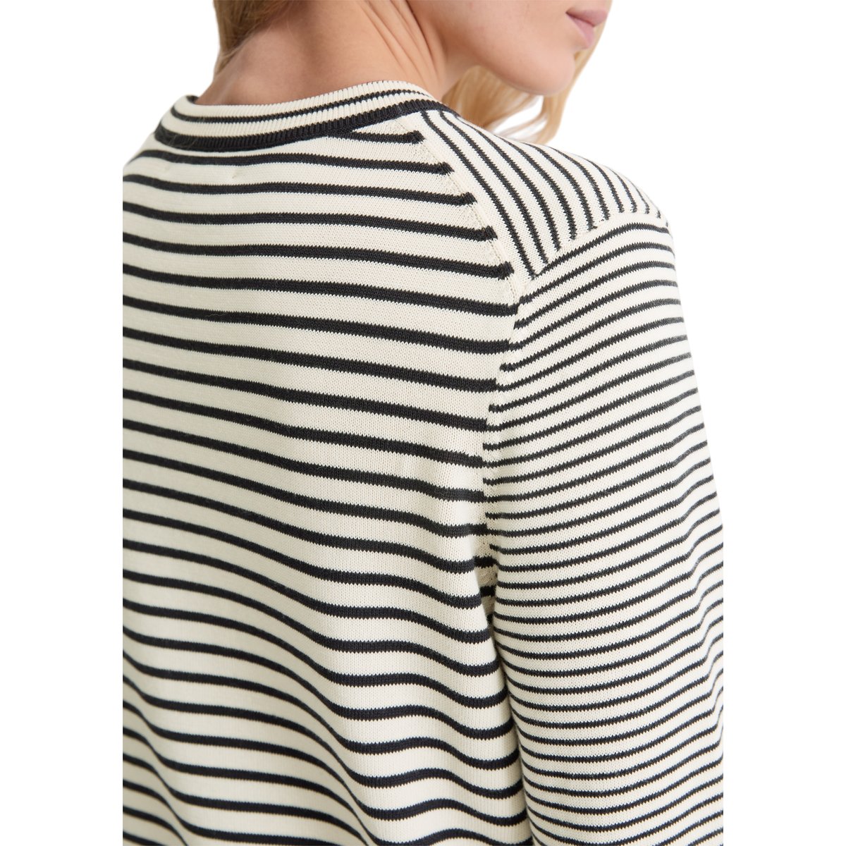 Pull à rayures milleraies regular en pur coton bio blanc naturel, MARC O'POLO
