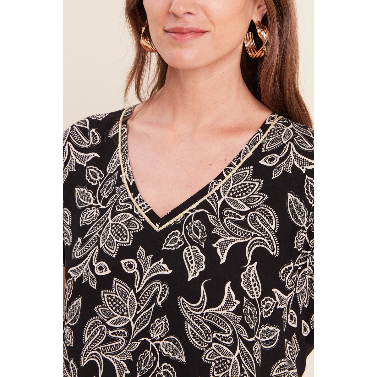 Blouse col v manches courtes noir, BREAL