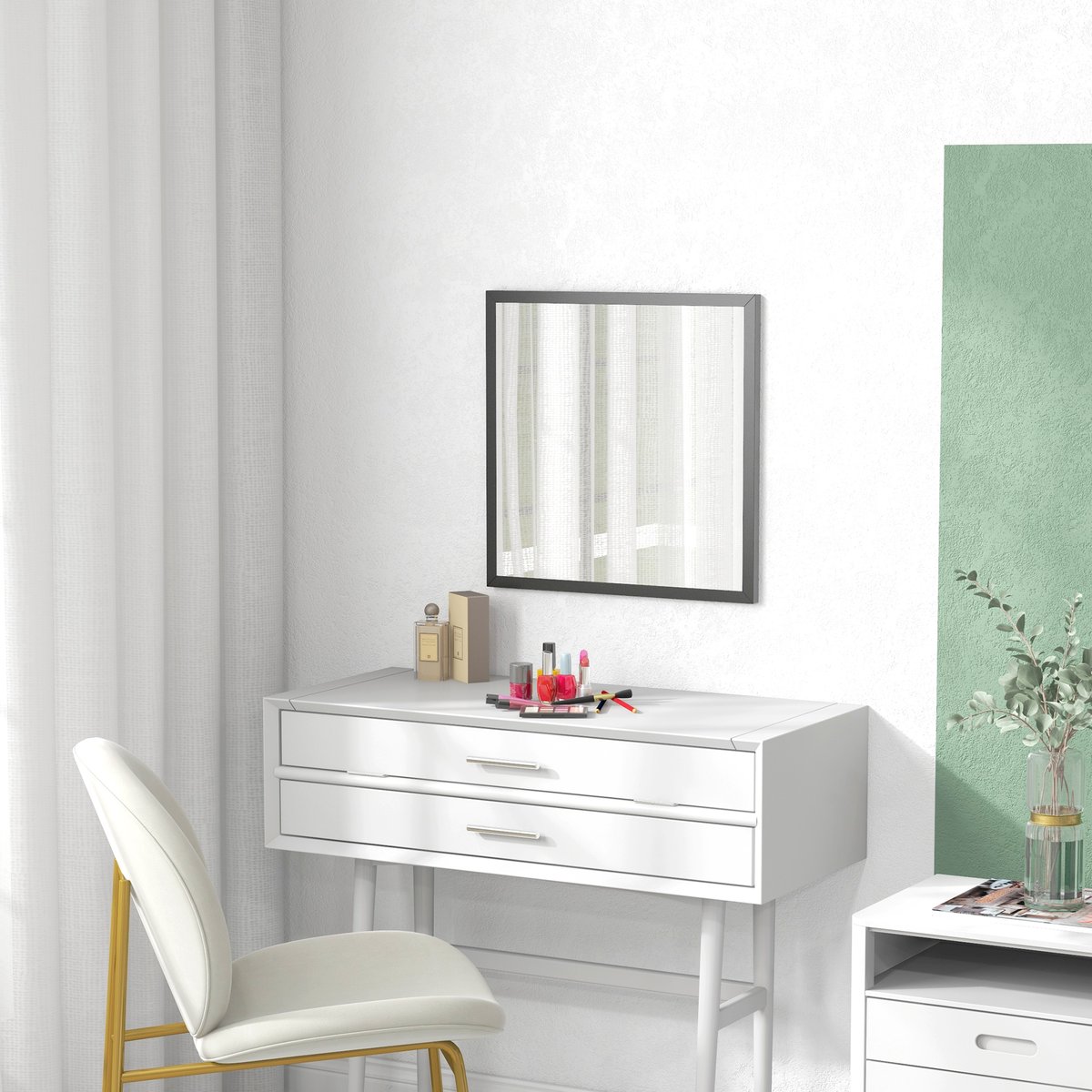 Miroir mural Verre Bois naturel noir, HOMCOM