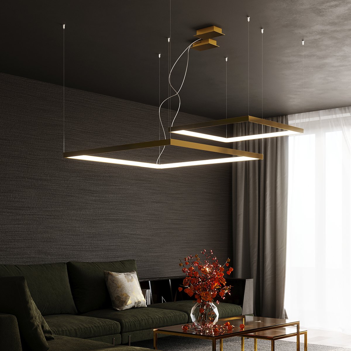 Lustre Aluminium Doré LED 1 Nelya doré, EDEN