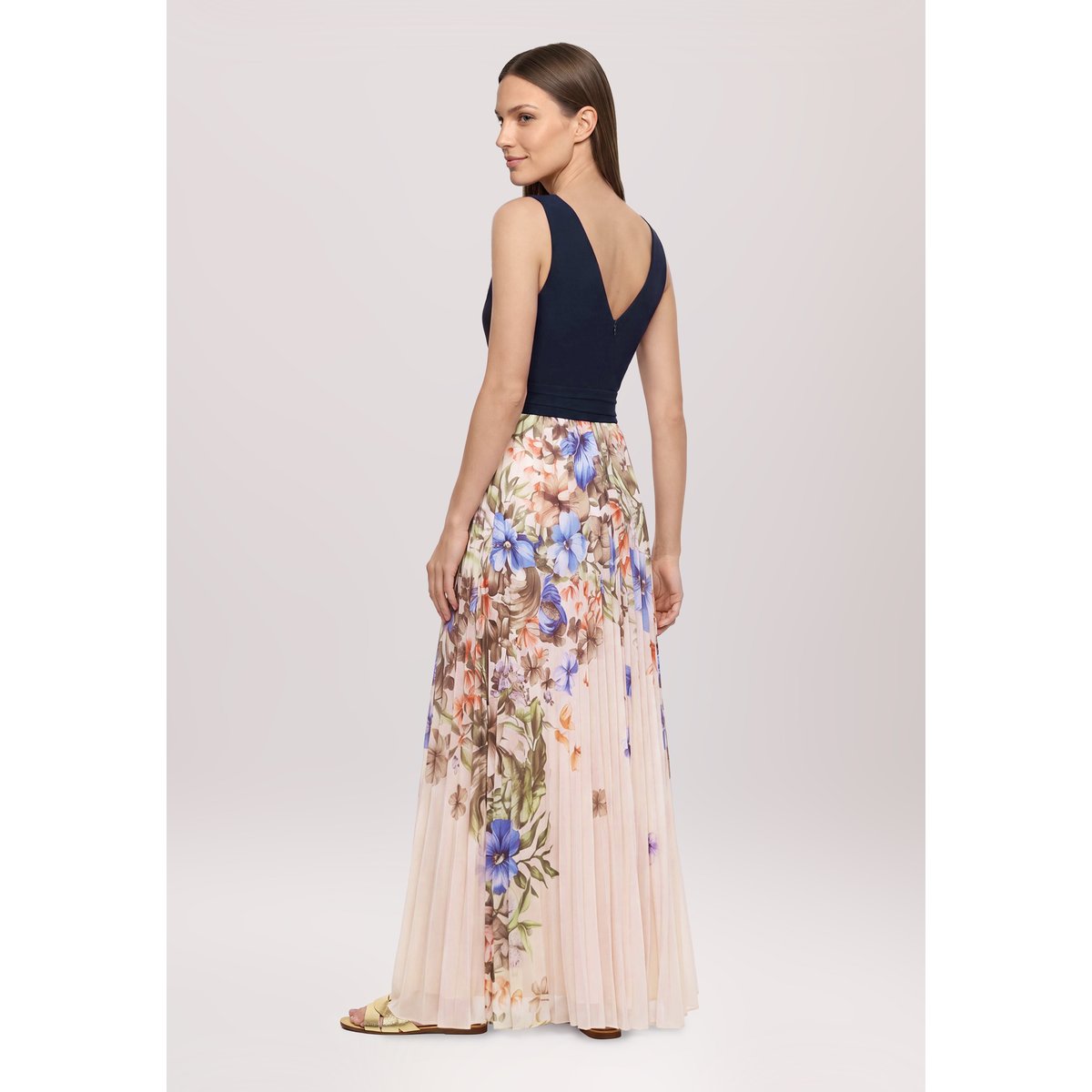 Robe de soirée à plis patch dark blue/cream, VERA MONT