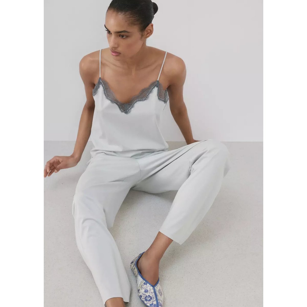 Pantalon de pyjama coton lyocell uni gris, MANGO