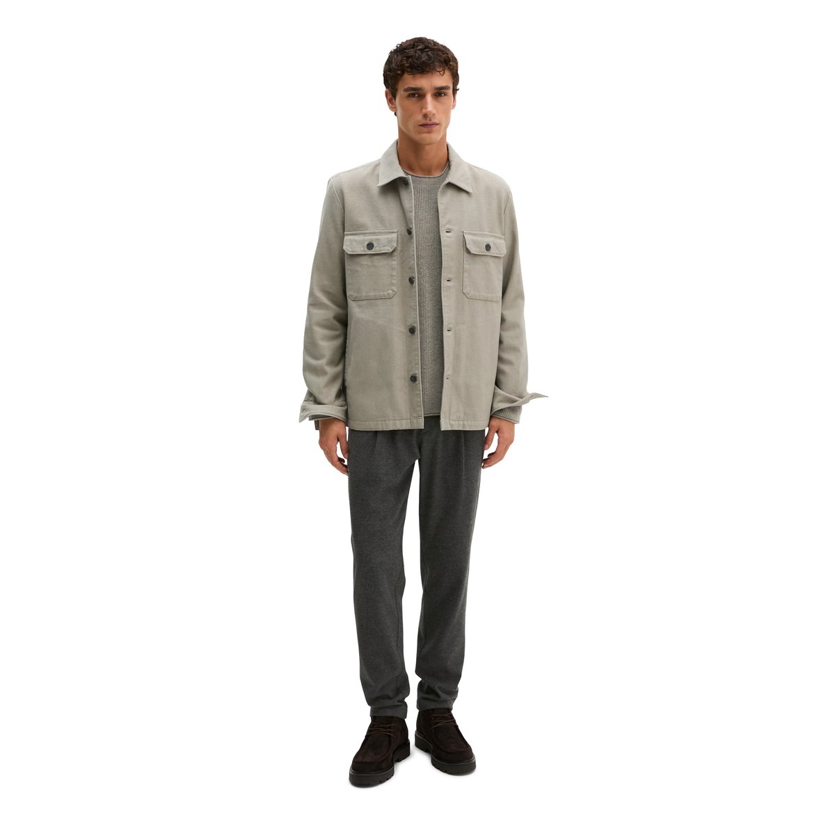 Surchemise en sergé de coton bio bicolore marron, MARC O'POLO