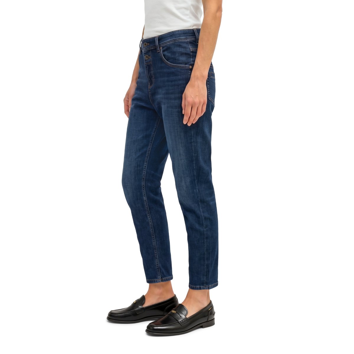 Jeans modèle Theda boyfriend en coton stretch doux bleu, MARC O'POLO