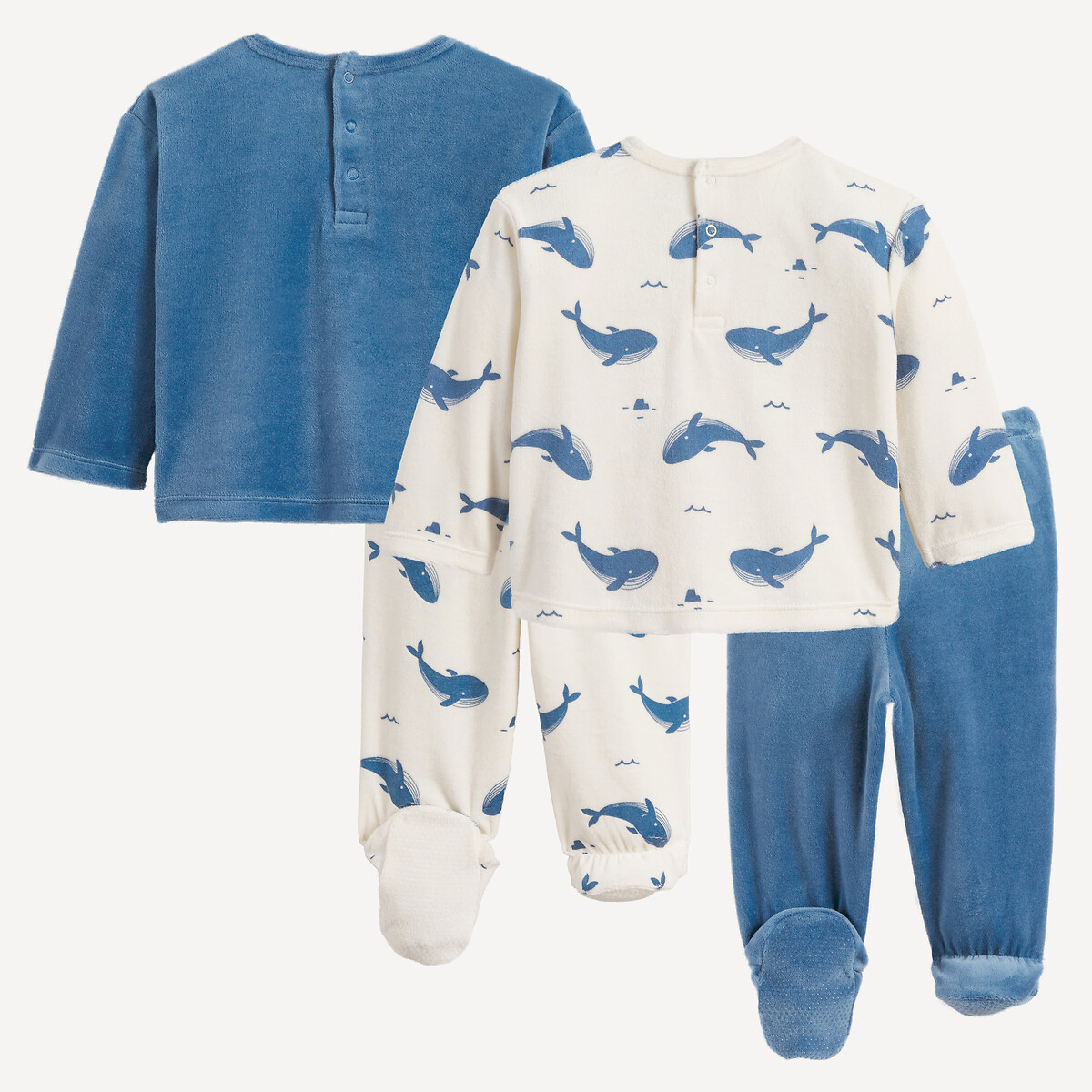 Set van 2 fluwelen 2-delige pyjama's met voetjes, walvismotief gemengd, LA REDOUTE COLLECTIONS
