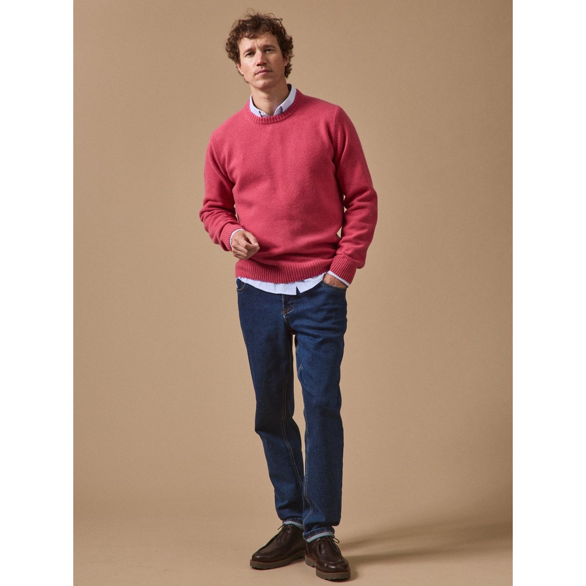 Pull col rond mélange laine rose, CYRILLUS