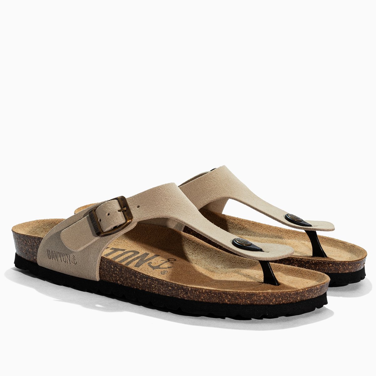 Tongs en cuir suédé MERCURE beige, BAYTON