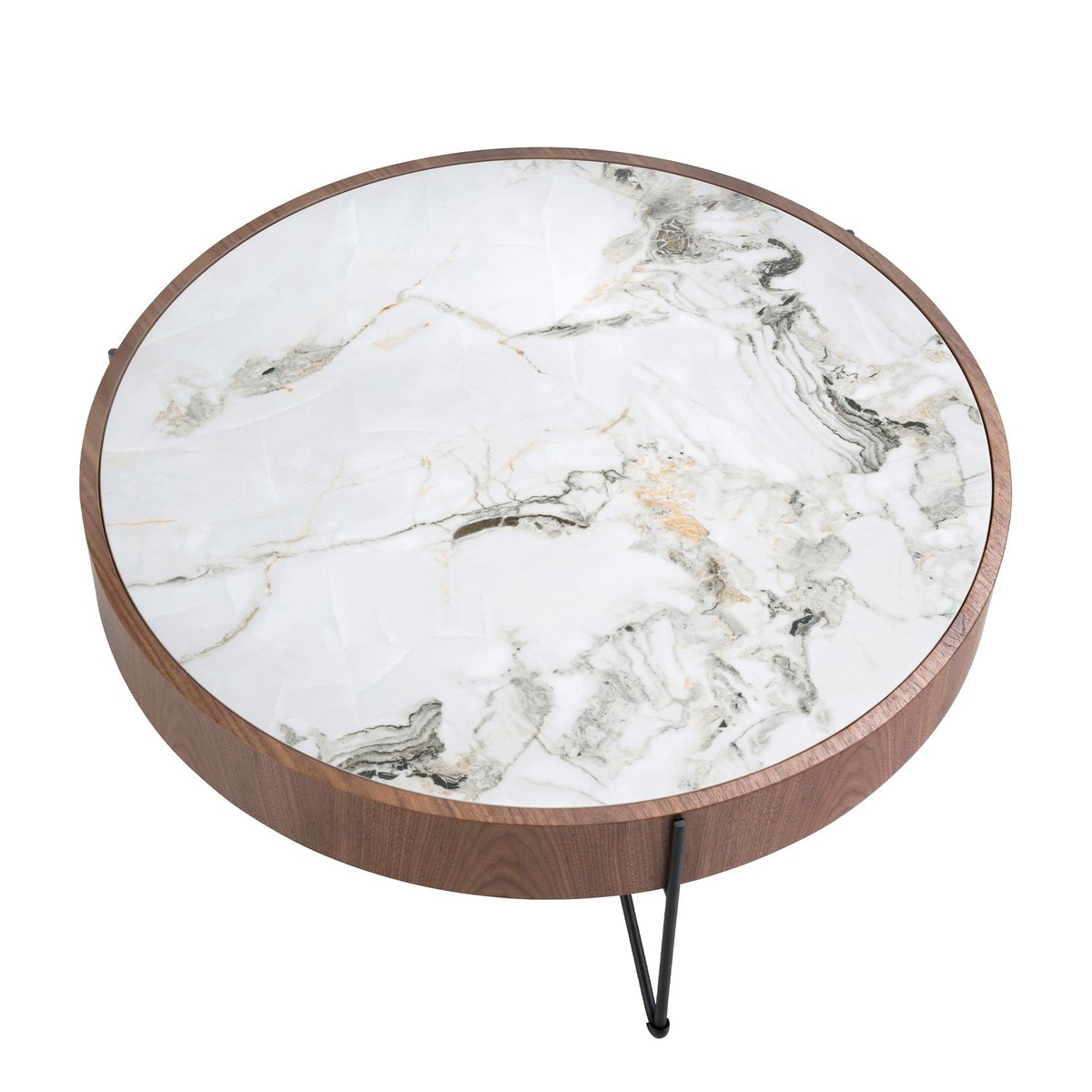 Table basse ronde en marbre porcelaine, noyer et acier noir noyer | blanc | noir, ANGEL CERDA