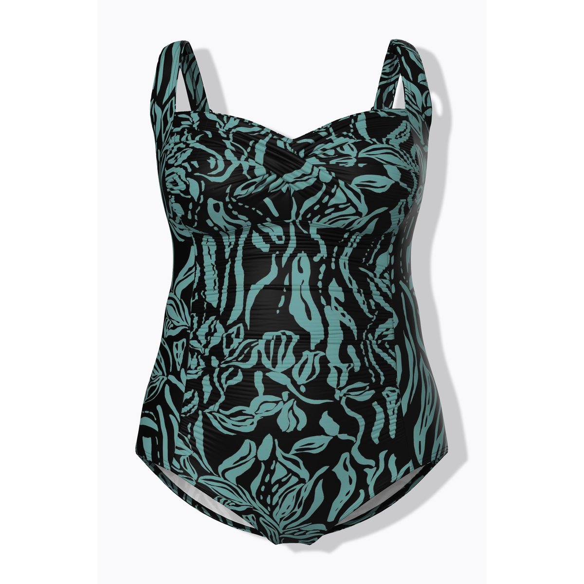 Maillot de bain imprimé, effet drapé noir, ULLA POPKEN