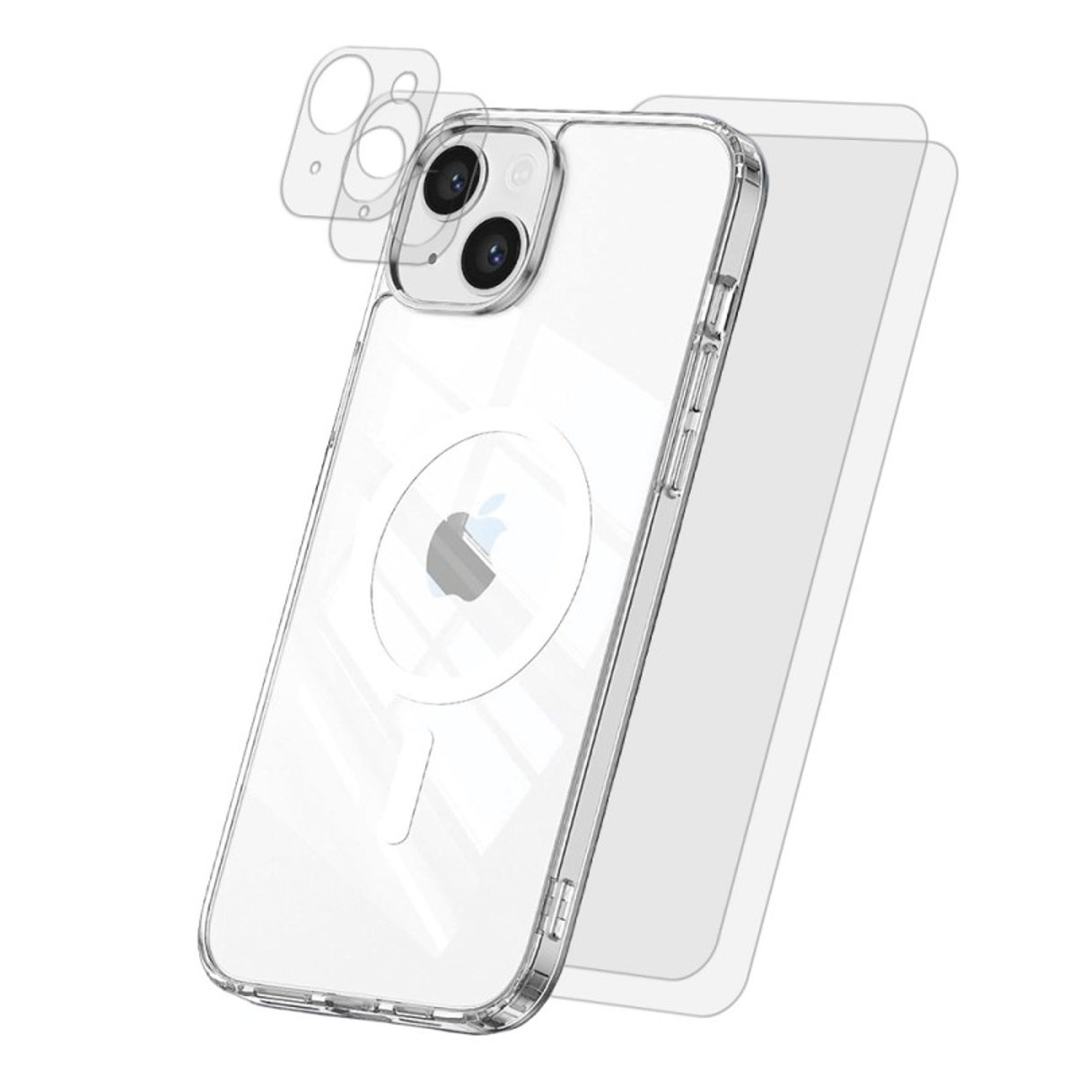 Coque Anti-choc compatible Magsafe pour iPhone 15 Plus Transparente + 2 protections écran et 2 protections objectif caméra transparent, EVETANE