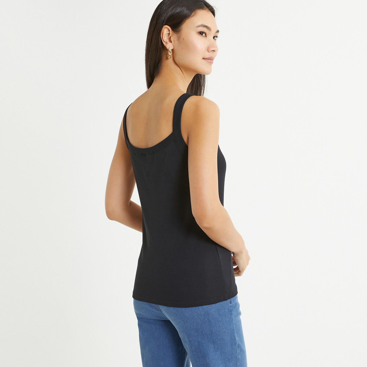 Tank Top mit Karree-Ausschnitt, reine gekämmte Baumwolle schwarz, ANNE WEYBURN