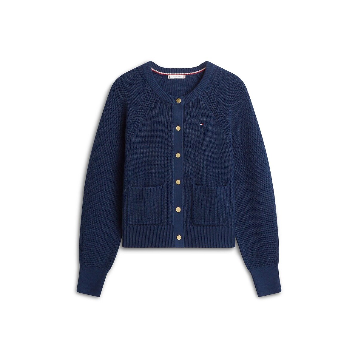 Cardigan de gola redonda com bolsos marinho, TOMMY HILFIGER