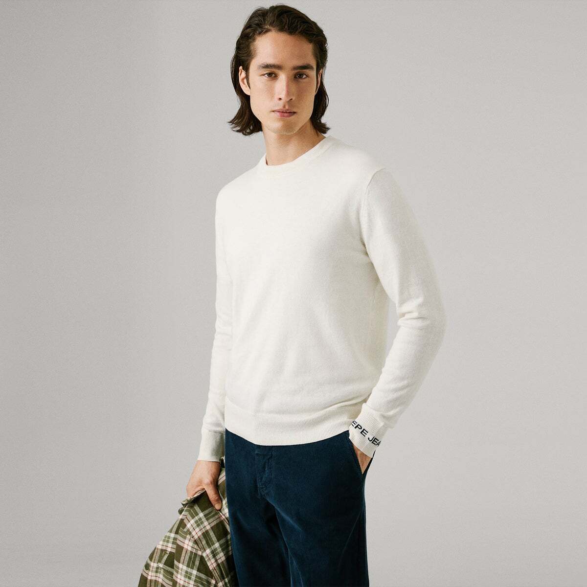 Pull col rond André blanc ivoire, PEPE JEANS
